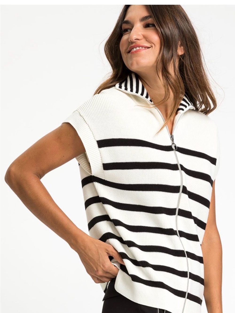 Olsen Chloe Fit Striped Pullover with Collar sweater vest